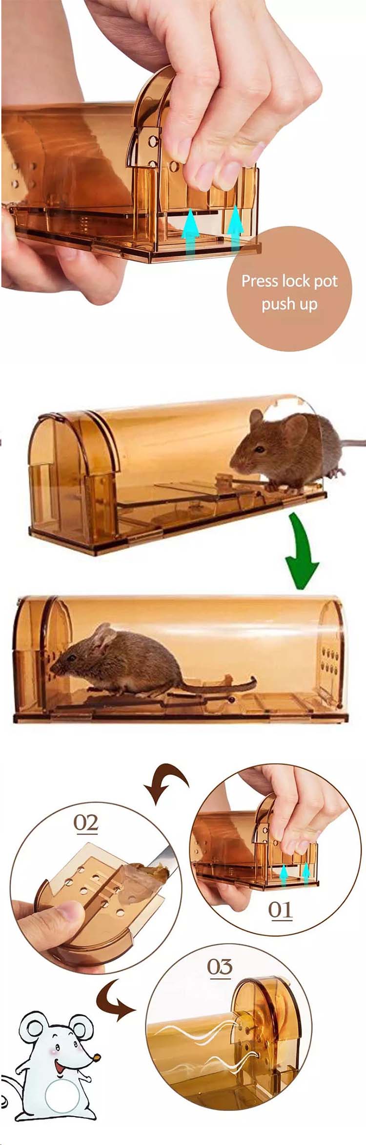 2019 Amazon Venta caliente Hogar Plástico Humano Live Catch Smart Mouse Rat Trap Mouse Trap Cage03