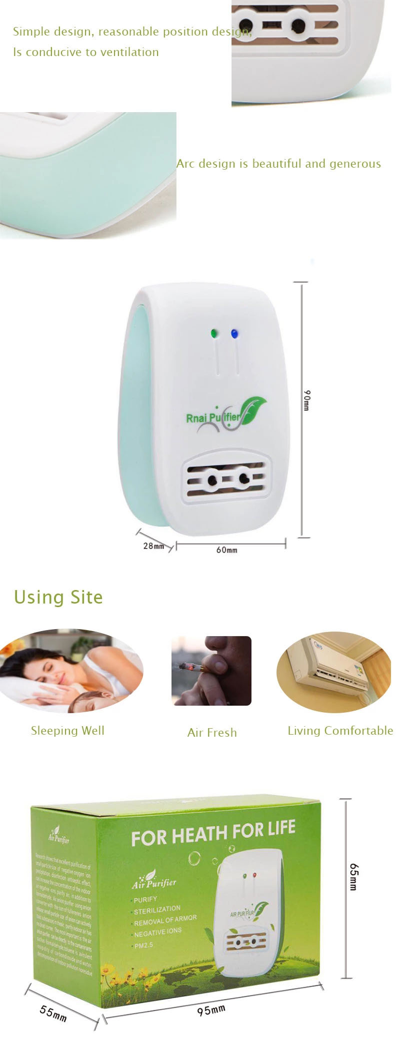 ម៉ាស៊ីនសម្អាតខ្យល់ Revitalizer Portable Home Air Purifier Anion Ozone Air Purifier with Filter for Office Hospital3