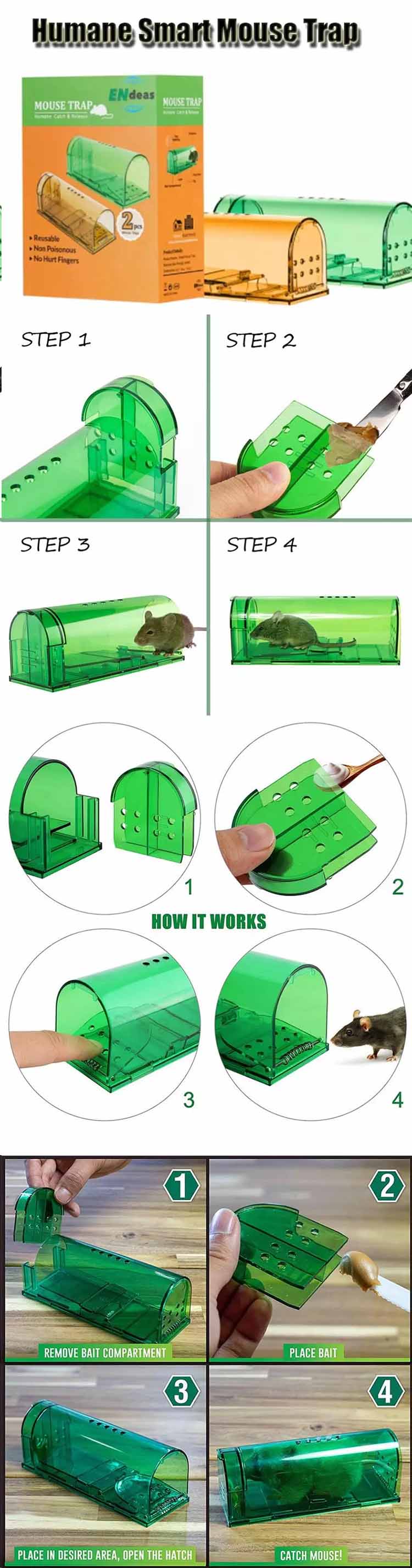 2019 Amazon Hot Sell Household Plastic Humane Live Catch Smart Mouse Rat Trap Mouse Trap Cage02